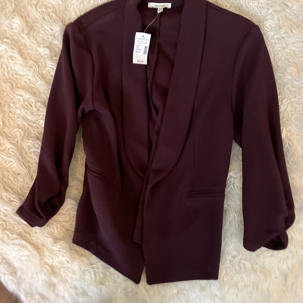 Maurices Purple Blazer Fitted Collarless Design